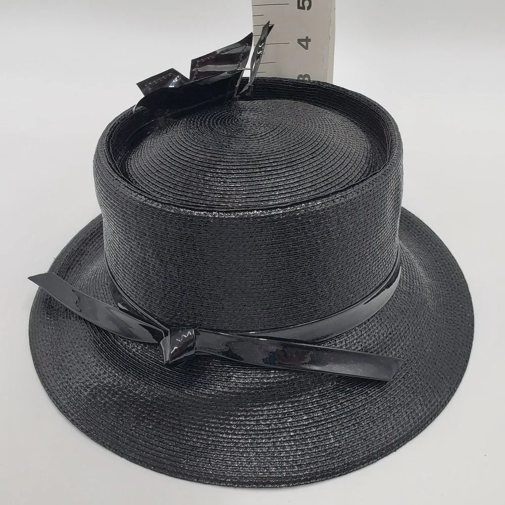 Mr. John Classic Black Hat with Patent Butterfly